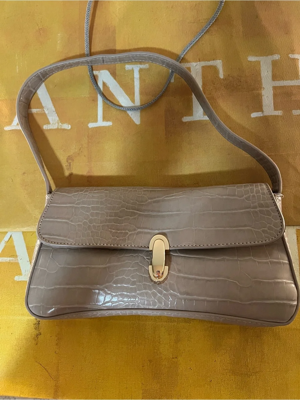 Anthropologie Maeve Faux-Leather Croc Purse - NWT - Cream